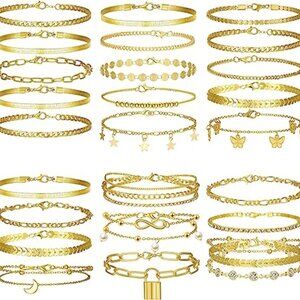 4 Summer Ankle Bracelets for Women Gold Anklets Layered Anklet Girls Adjustable